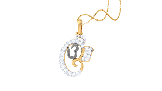 Om & Lord Ganesha Outline Diamond Pendant | Spiritual Round Brilliant Diamond Design