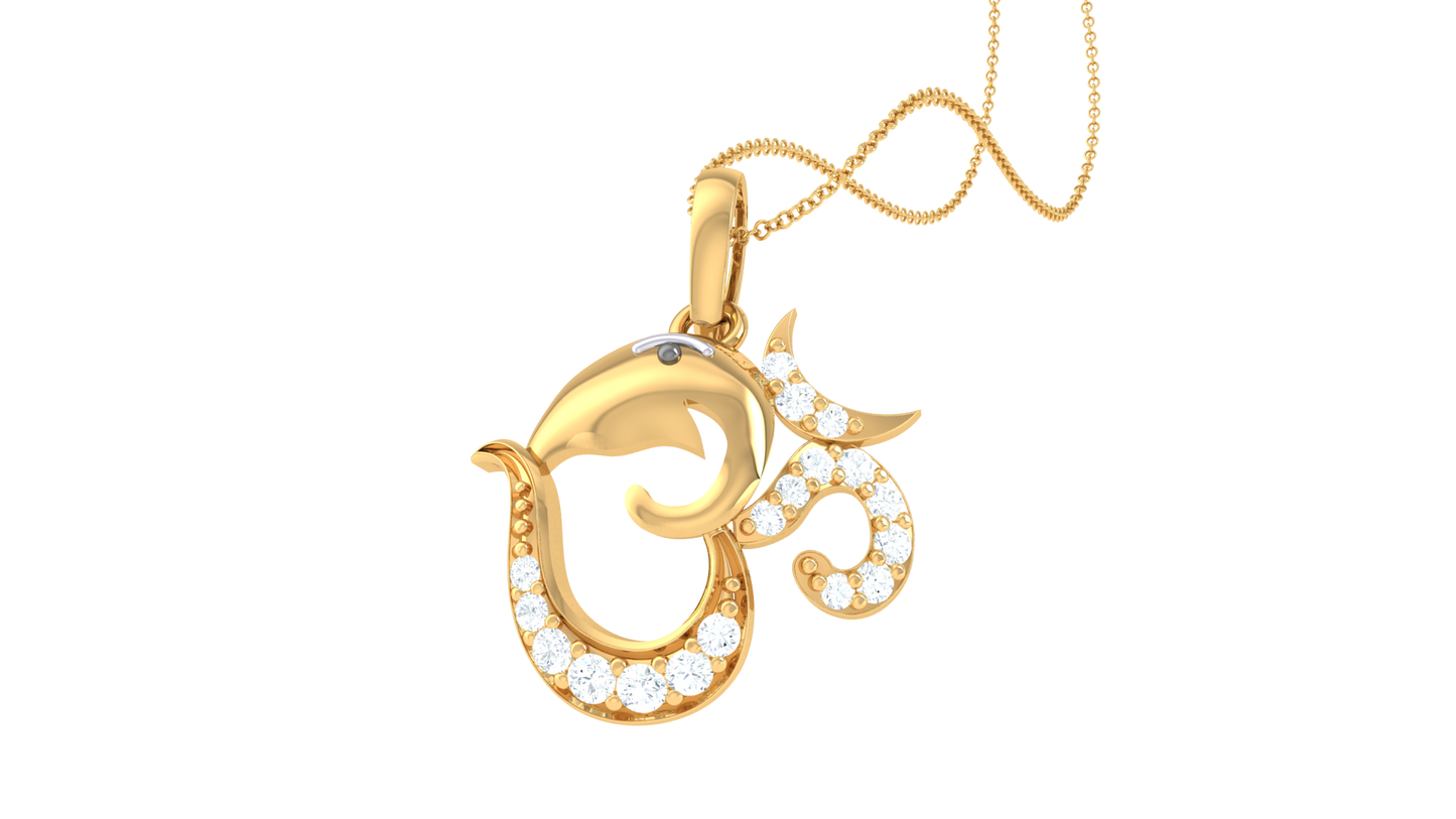 om diamond pendant | curved om design with round brilliant diamonds