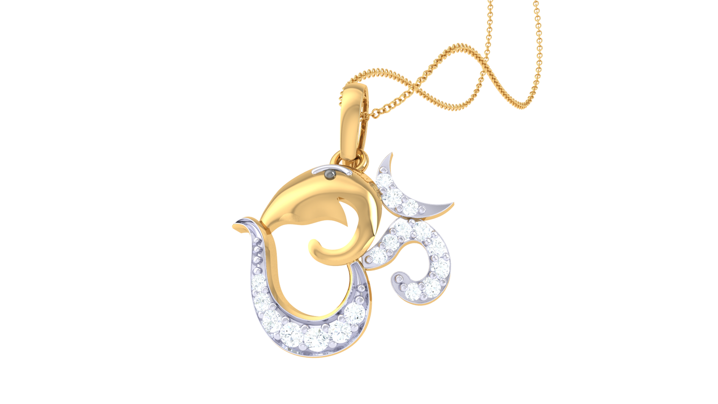 om diamond pendant | curved om design with round brilliant diamonds