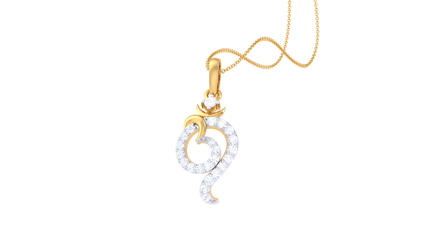 om ganesha diamond pendant | curved om design with round brilliant diamonds