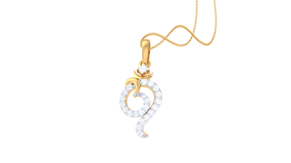 Om Ganesha Diamond Pendant | Curved Om Design with Round Brilliant Diamonds