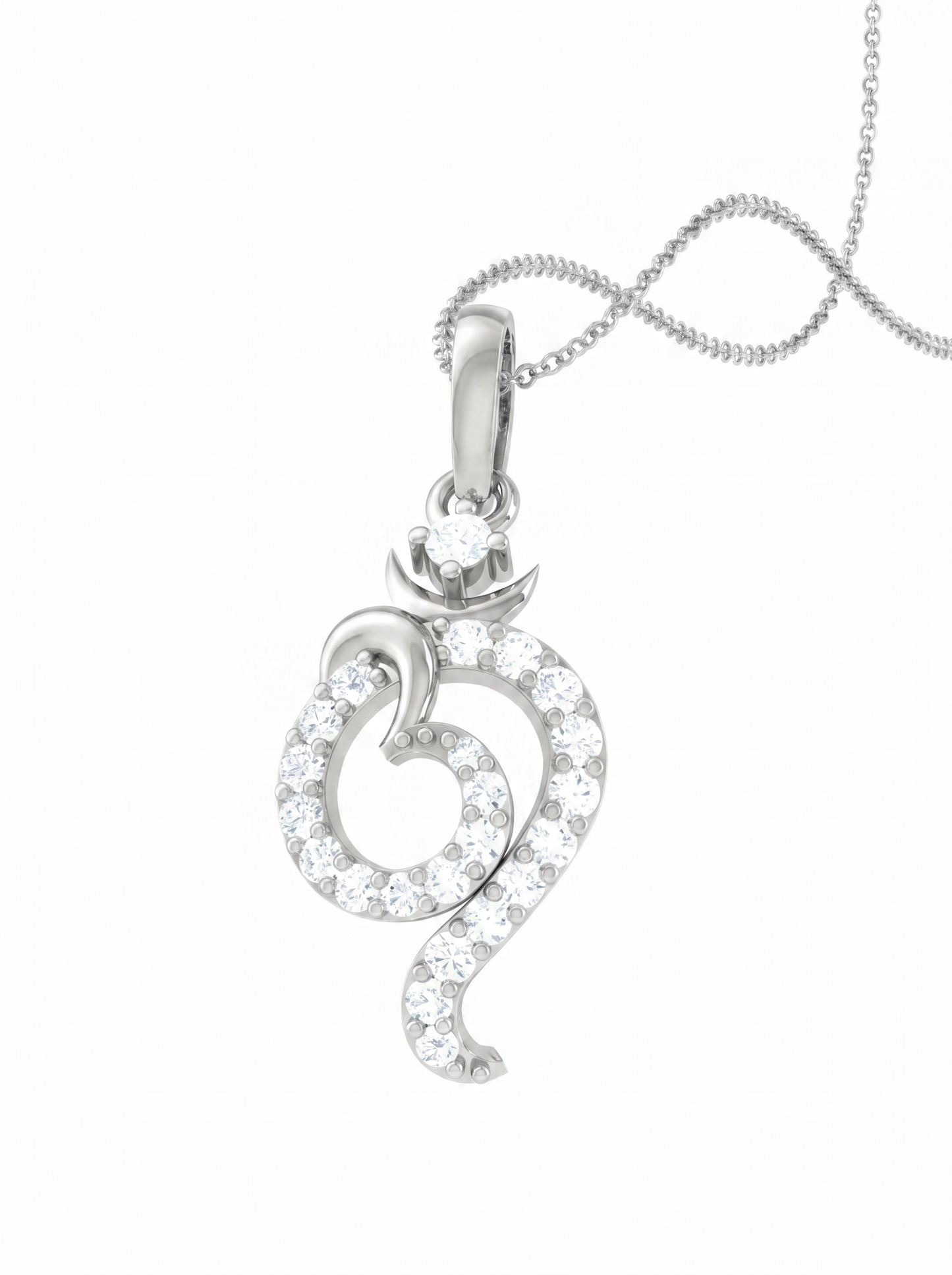 om ganesha diamond pendant | curved om design with round brilliant diamonds