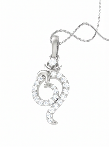 Om Ganesha Diamond Pendant | Curved Om Design with Round Brilliant Diamonds