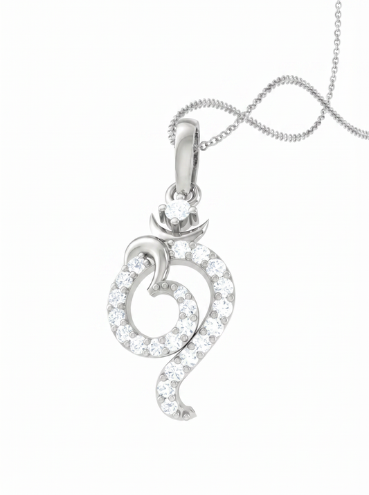 Om Ganesha Diamond Pendant | Curved Om Design with Round Brilliant Diamonds