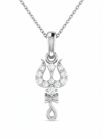 Trishul Diamond Pendant | Shiv Trident Design with Round Brilliant Diamonds