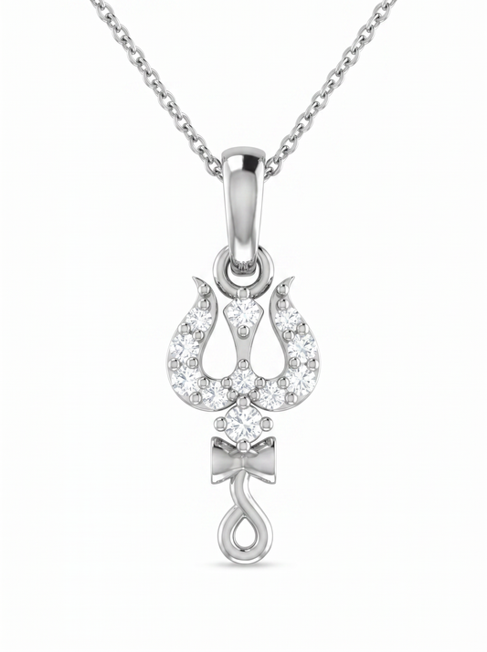 Trishul Diamond Pendant | Shiv Trident Design with Round Brilliant Diamonds