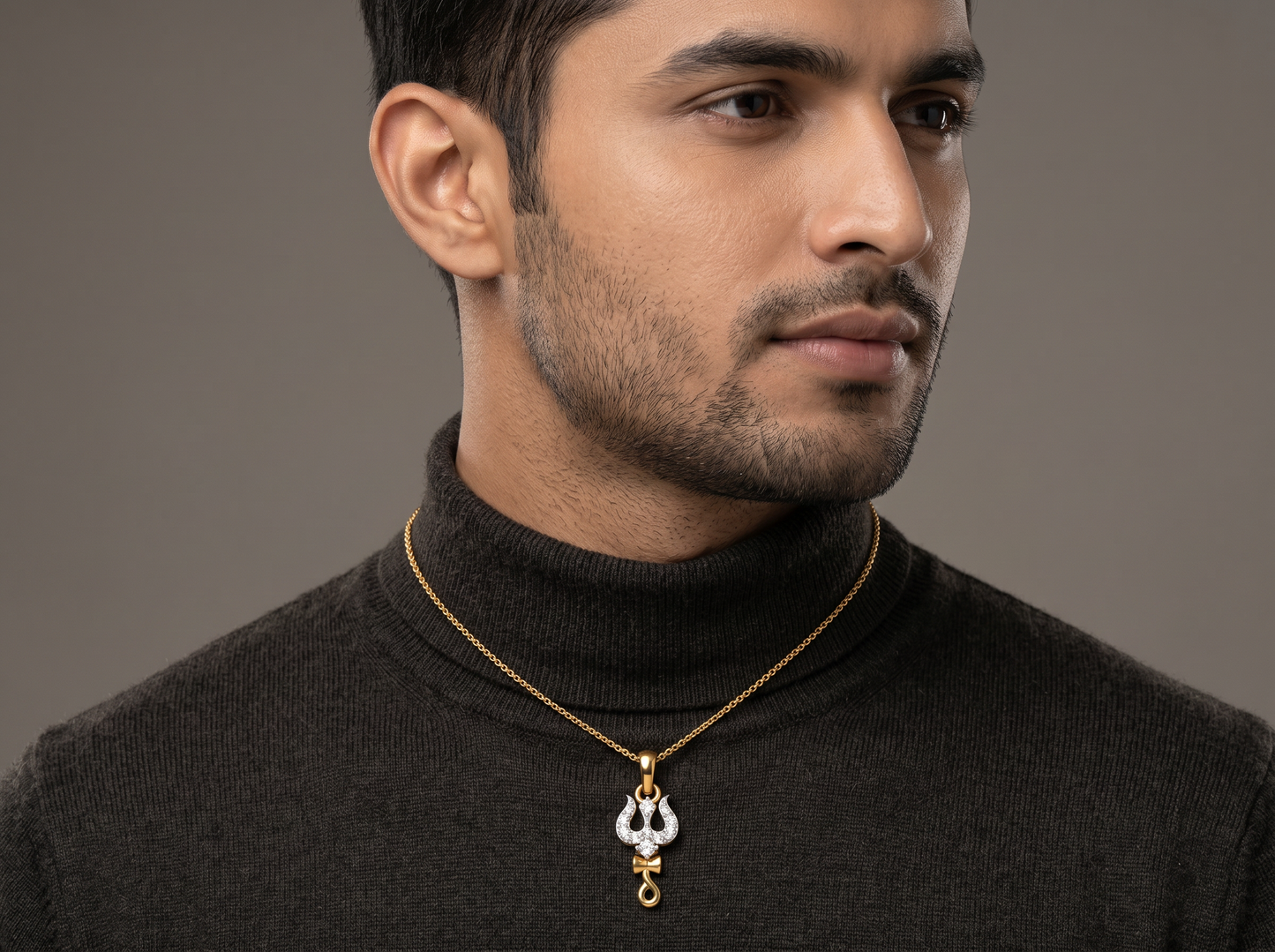 trishul diamond pendant | shiv trident design with round brilliant diamonds