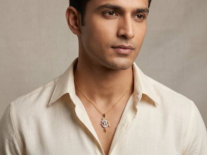 Om Diamond Pendant | Khanda-Inspired Design with Round Brilliant Diamonds