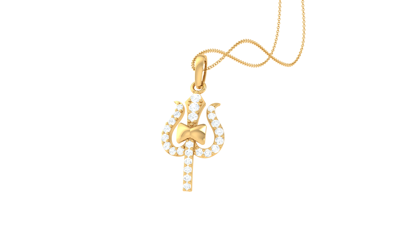 trishul diamond pendant | sacred trident design with round brilliant diamonds