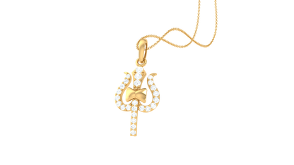 Trishul Diamond Pendant | Sacred Trident Design with Round Brilliant Diamonds