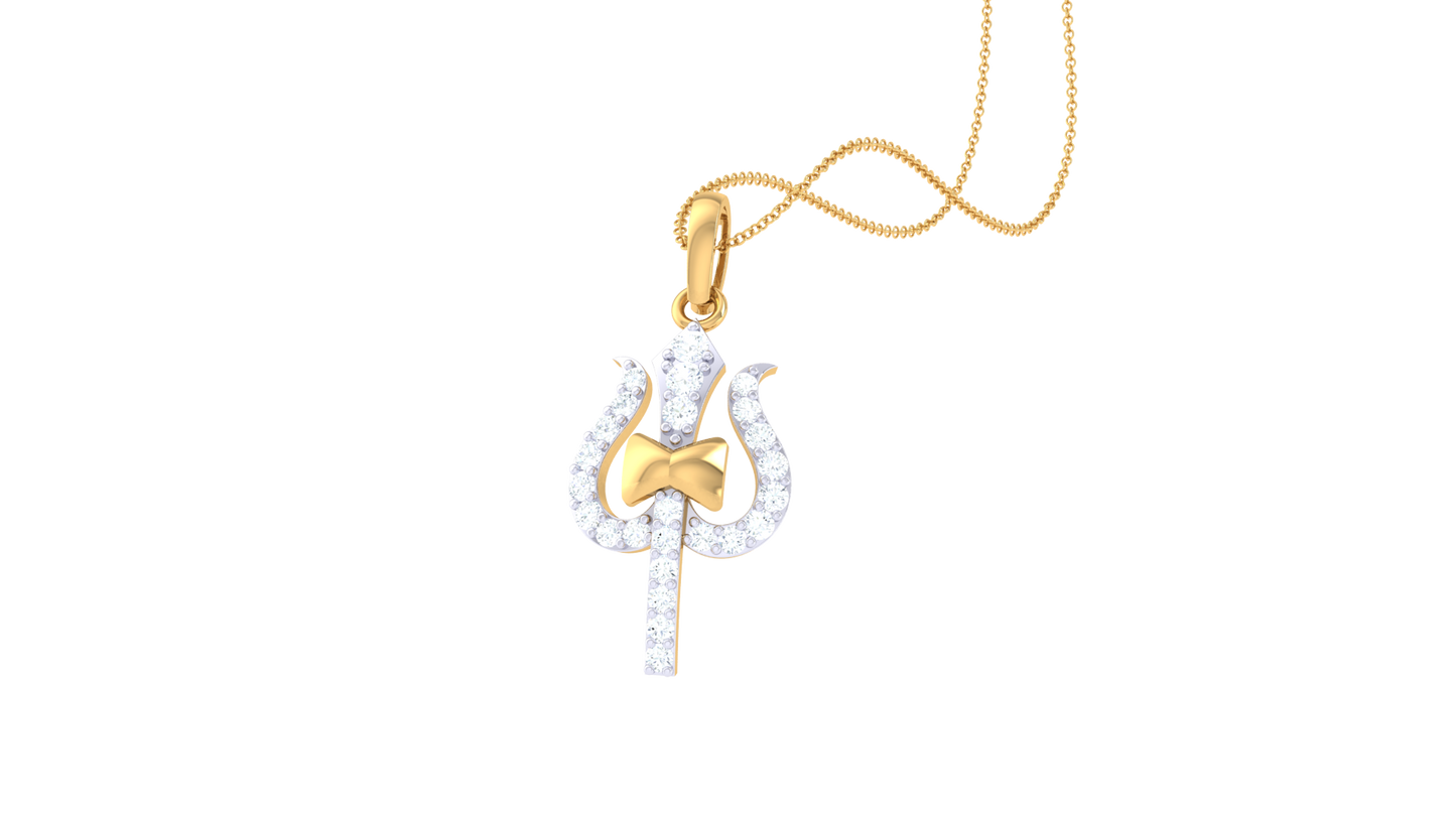 trishul diamond pendant | sacred trident design with round brilliant diamonds