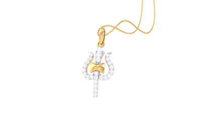 Trishul Diamond Pendant | Sacred Trident Design with Round Brilliant Diamonds