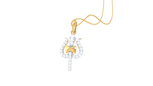 Trishul Diamond Pendant | Sacred Trident Design with Round Brilliant Diamonds