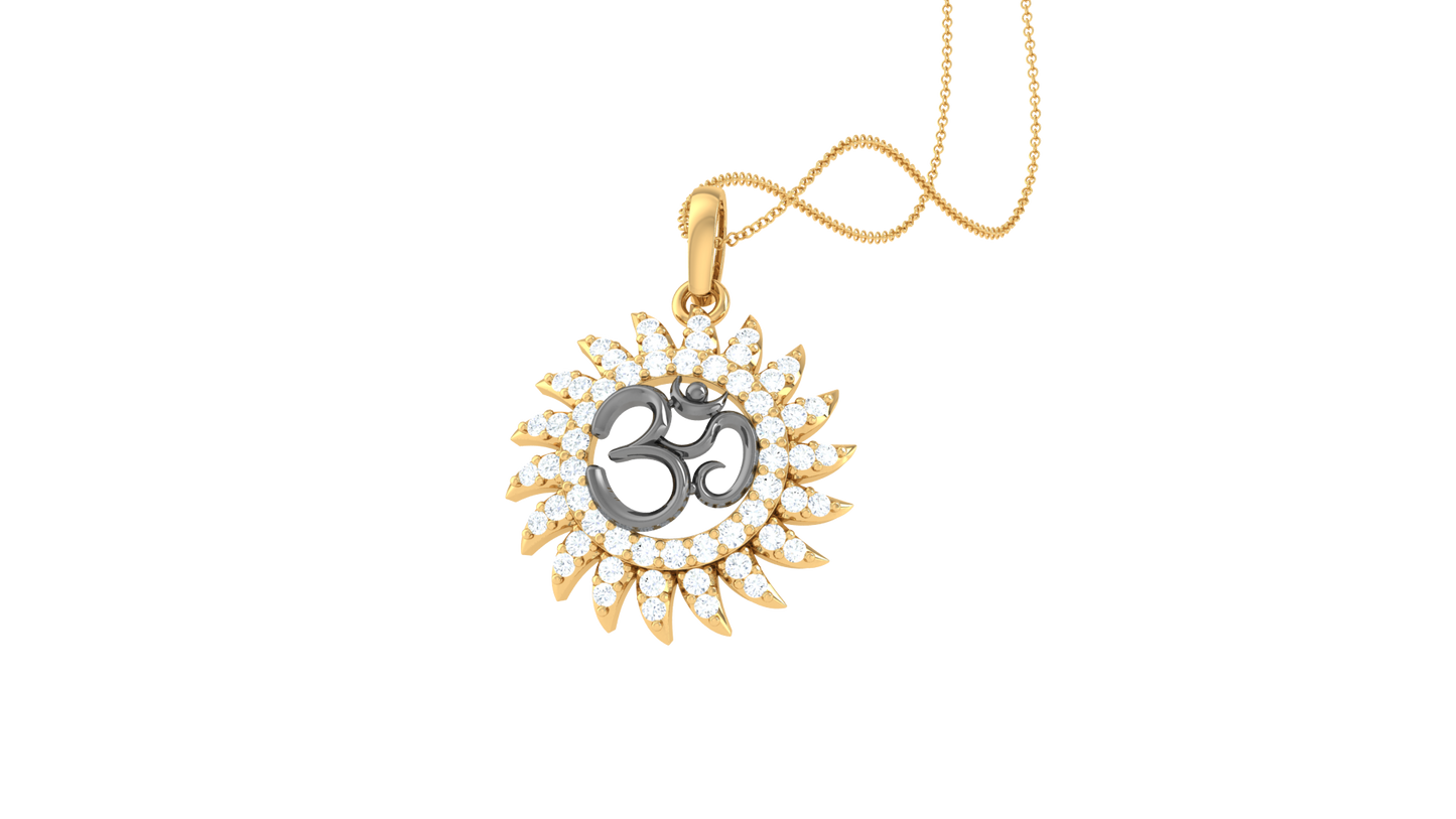 om sunburst diamond pendant | radiant om design with round brilliant diamonds