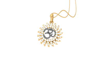 Om Sunburst Diamond Pendant | Radiant Om Design with Round Brilliant Diamonds