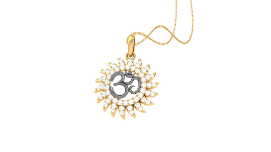 Om Sunburst Diamond Pendant | Radiant Om Design with Round Brilliant Diamonds
