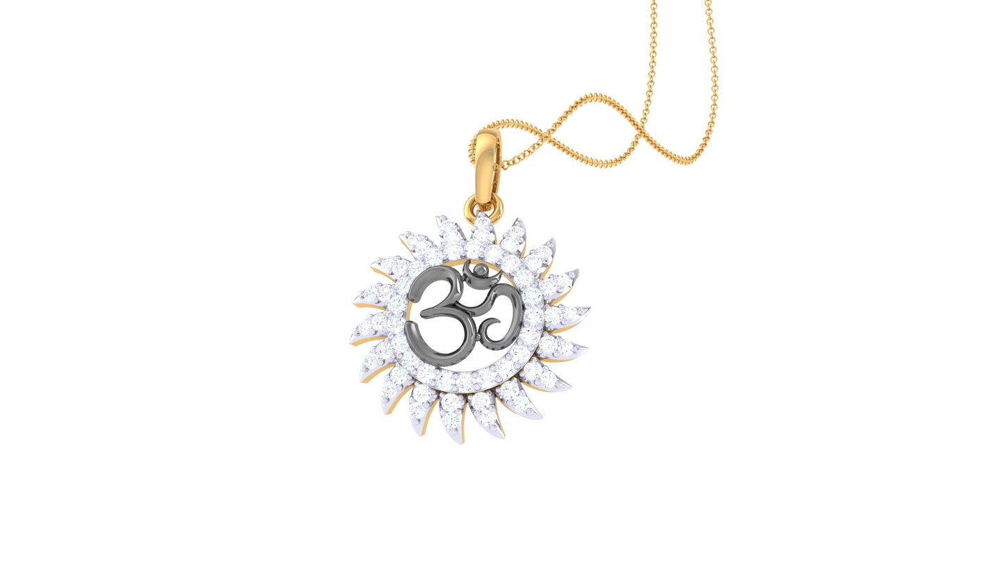 om sunburst diamond pendant | radiant om design with round brilliant diamonds