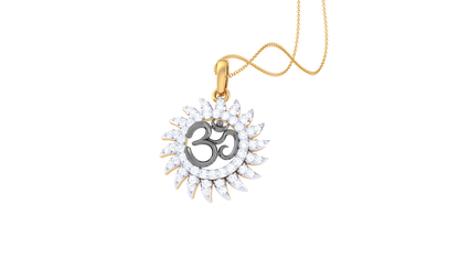 Om Sunburst Diamond Pendant | Radiant Om Design with Round Brilliant Diamonds
