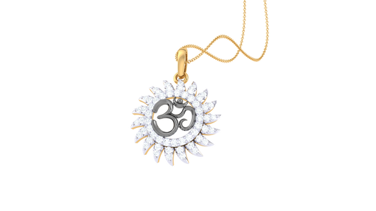 Om Sunburst Diamond Pendant | Radiant Om Design with Round Brilliant Diamonds
