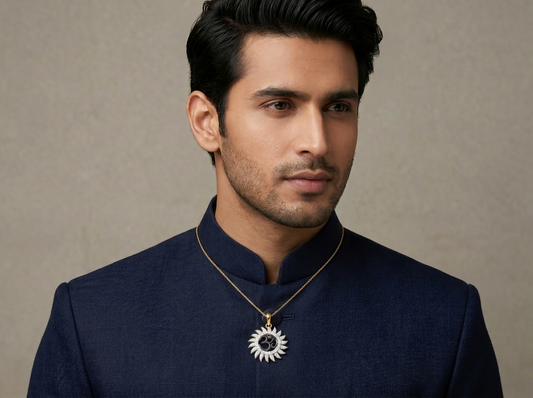 Om Sunburst Diamond Pendant | Radiant Om Design with Round Brilliant Diamonds