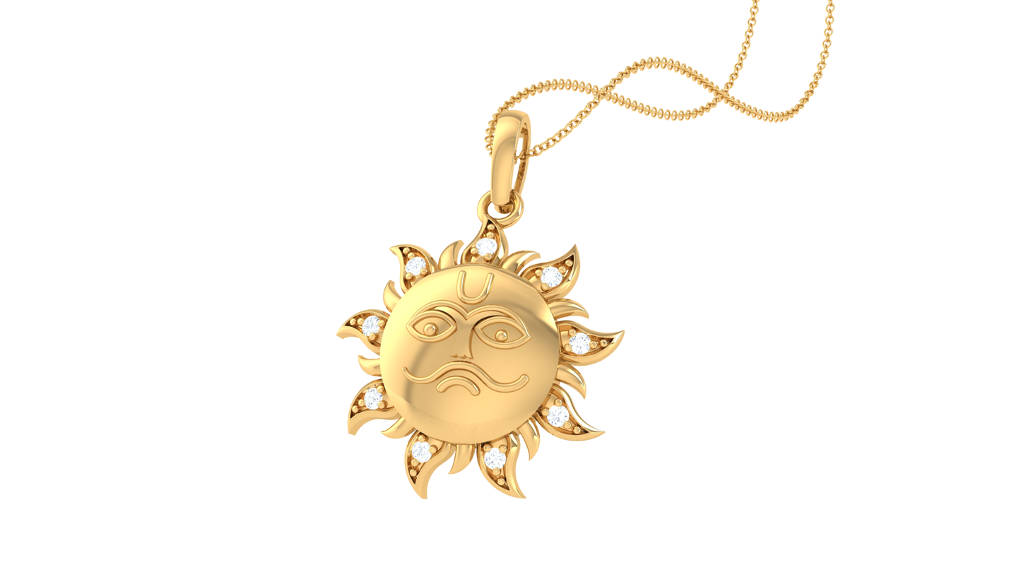 surya diamond pendant | sun face design with round brilliant diamonds