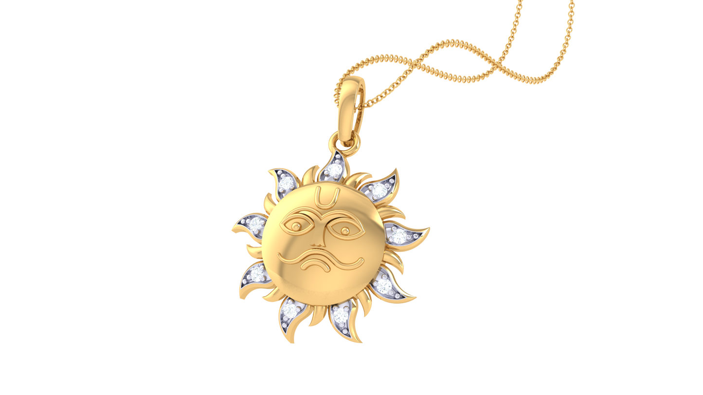 surya diamond pendant | sun face design with round brilliant diamonds