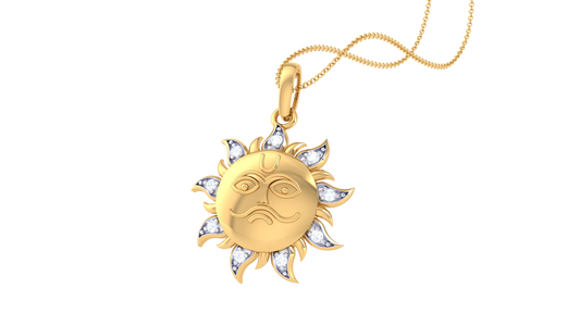 Surya Diamond Pendant | Sun Face Design with Round Brilliant Diamonds