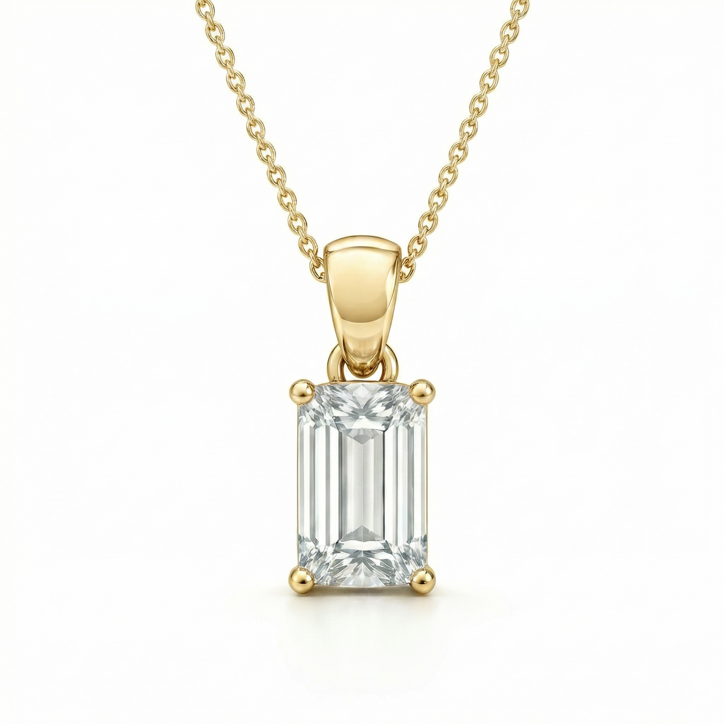1.00 ct emerald cut diamond pendant | four-prong solitaire design