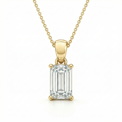1.00 CT Emerald Cut Diamond Pendant | Four-Prong Solitaire Design