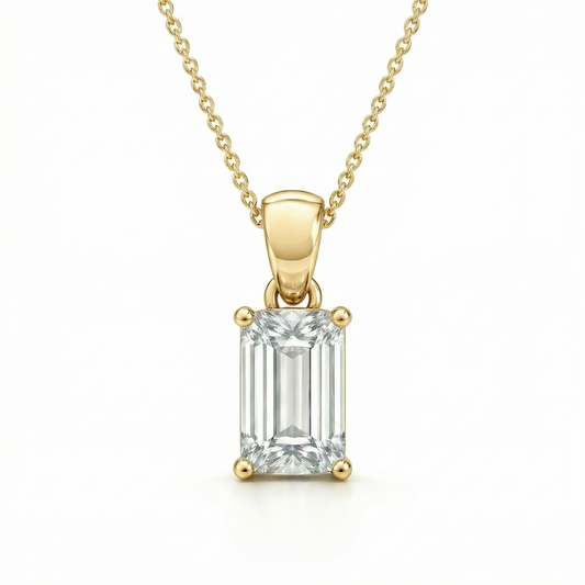 1.00 CT Emerald Cut Diamond Pendant | Four-Prong Solitaire Design