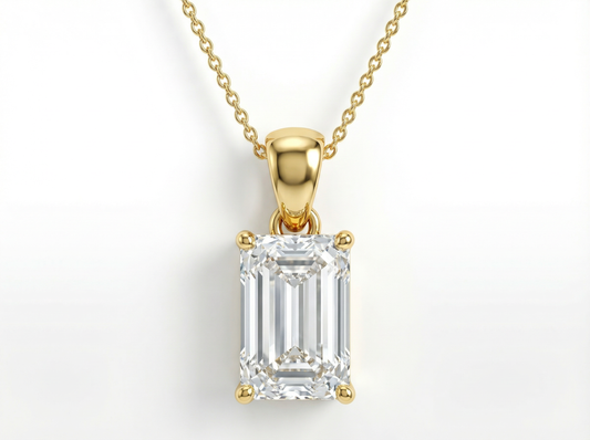 2.00 CT Emerald Cut Diamond Pendant | Four-Prong Solitaire Design