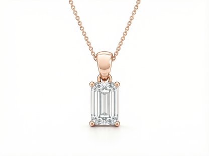 1.00 CT Emerald Cut Diamond Pendant | Four-Prong Solitaire Design