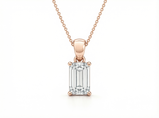 1.00 CT Emerald Cut Diamond Pendant | Four-Prong Solitaire Design
