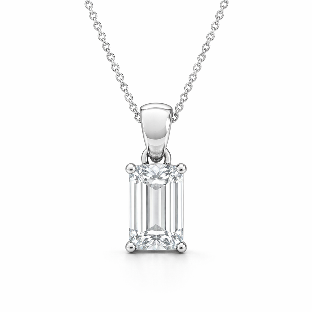 1.00 ct emerald cut diamond pendant | four-prong solitaire design