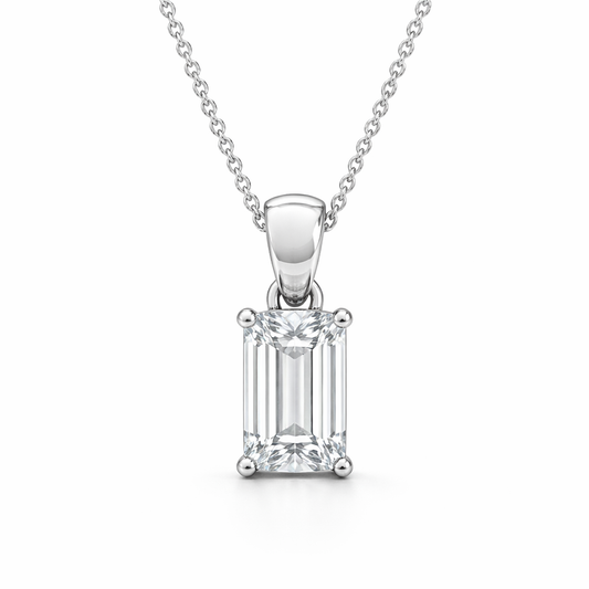 2.00 CT Emerald Cut Diamond Pendant | Four-Prong Solitaire Design