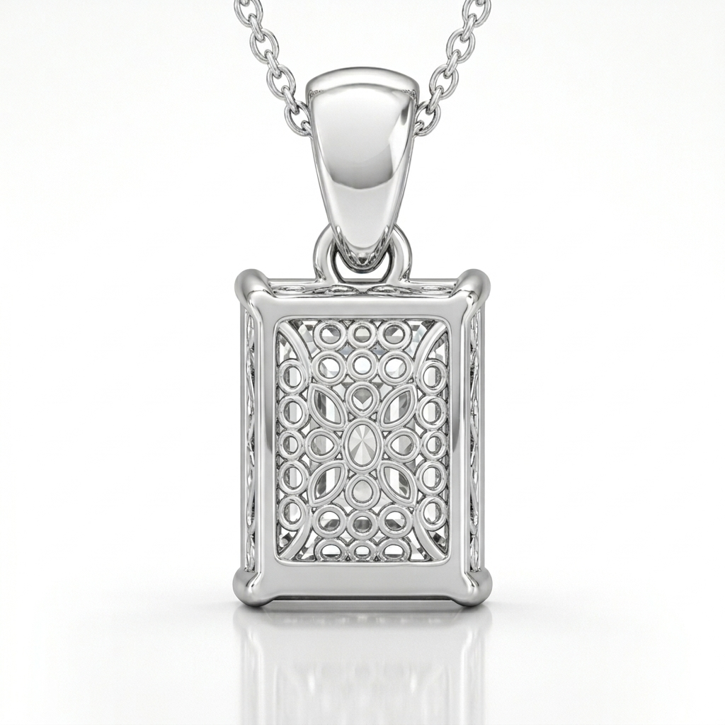 1.00 ct emerald cut diamond pendant | four-prong solitaire design