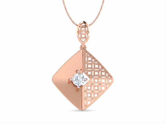 Art Deco Geometric Diamond Pendant | Round Brilliant Cut Dual Texture Lattice Design