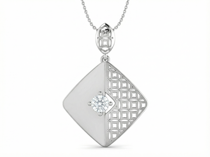 Art Deco Geometric Diamond Pendant | Round Brilliant Cut Dual Texture Lattice Design