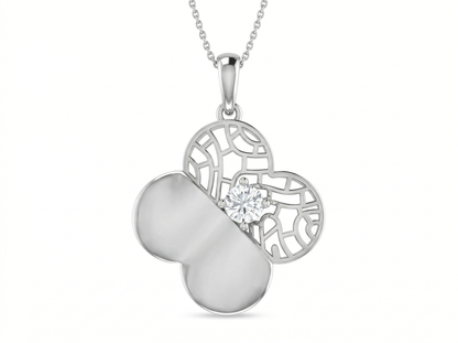 Modern Clover Diamond Pendant | Dual Texture Lattice Prong Setting