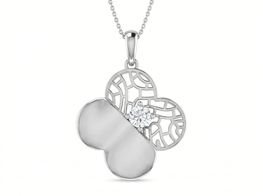 Modern Clover Diamond Pendant | Dual Texture Lattice Prong Setting
