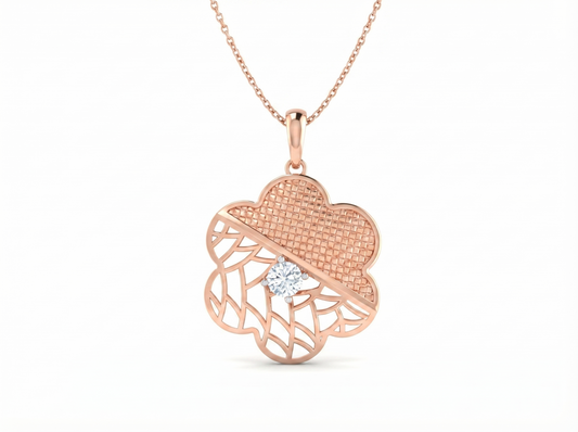 Textured Clover Diamond Pendant | Dual Texture Lattice Vine Prong Setting
