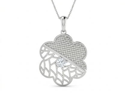 Textured Clover Diamond Pendant | Dual Texture Lattice Vine Prong Setting