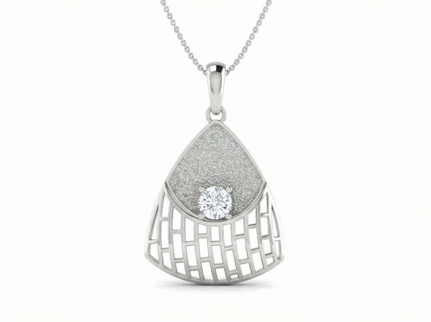 round brilliant diamond modern geometric pendant | dual texture lattice setting
