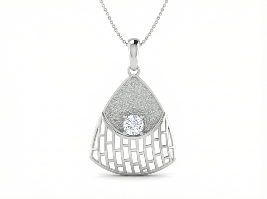 Round Brilliant Diamond Modern Geometric Pendant | Dual Texture Lattice Setting