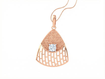 Round Brilliant Diamond Modern Geometric Pendant | Dual Texture Lattice Setting