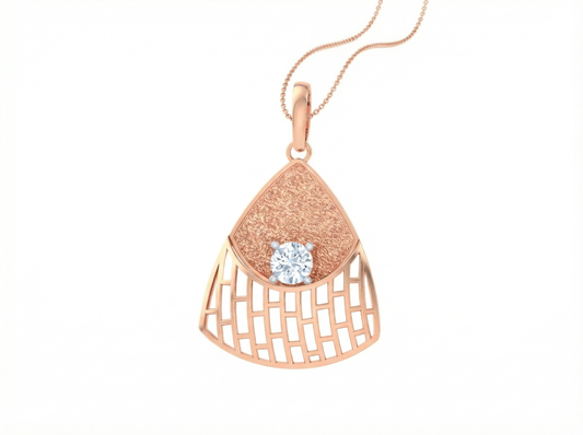 Round Brilliant Diamond Modern Geometric Pendant | Dual Texture Lattice Setting