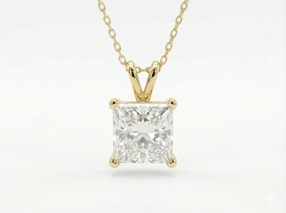 1.00 CT Princess Cut Diamond Pendant | Four-Prong Solitaire Design