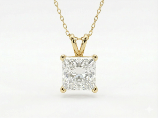 1.00 CT Princess Cut Diamond Pendant | Four-Prong Solitaire Design