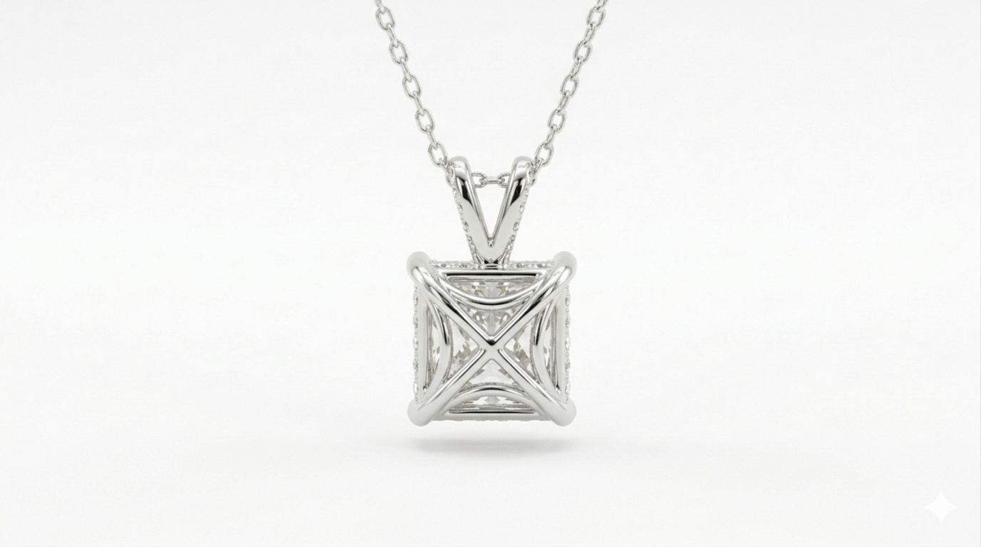 2.00 ct princess cut diamond pendant | four-prong solitaire design