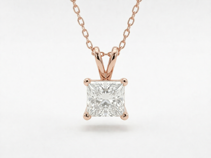 1.00 CT Princess Cut Diamond Pendant | Four-Prong Solitaire Design